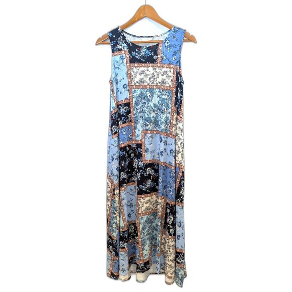 J. Jill | Floral Patchwork Maxi Dress w/ Pockets in Blue Multi | Small Petite - Picture 4 of 11